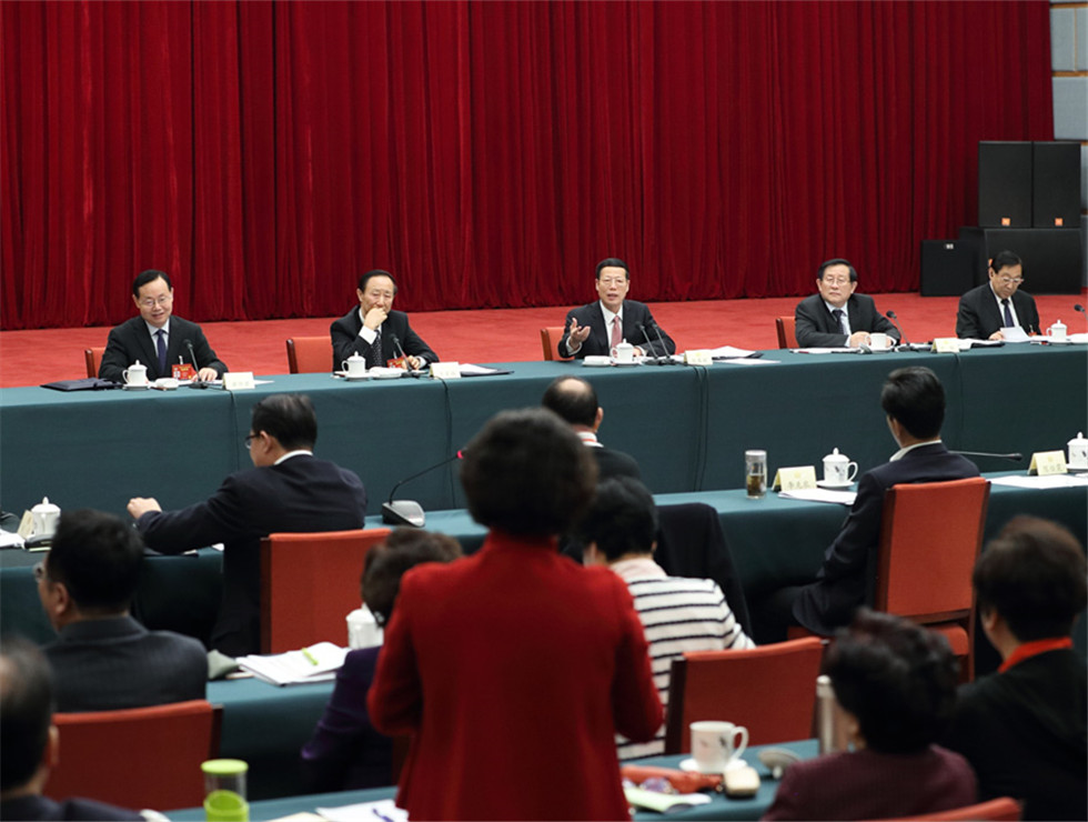 張高麗看望致公、僑聯、對外友好界委員并參加討論