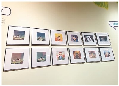 　《鐵臂阿童木》動畫創作于1963年。圖為本次展覽展出的本片的賽璐珞原片以及背景畫。
