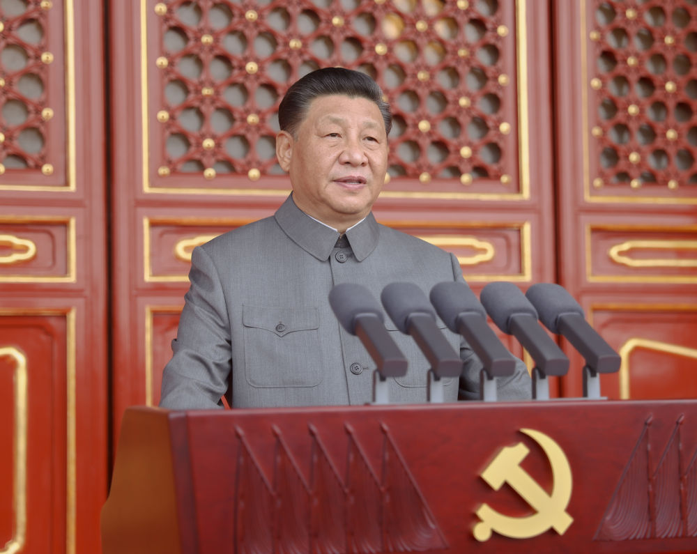 2021年7月1日，慶祝中國共產(chǎn)黨成立100周年大會(huì)在北京天安門廣場隆重舉行。習(xí)近平發(fā)表重要講話。新華社記者 鞠鵬 攝