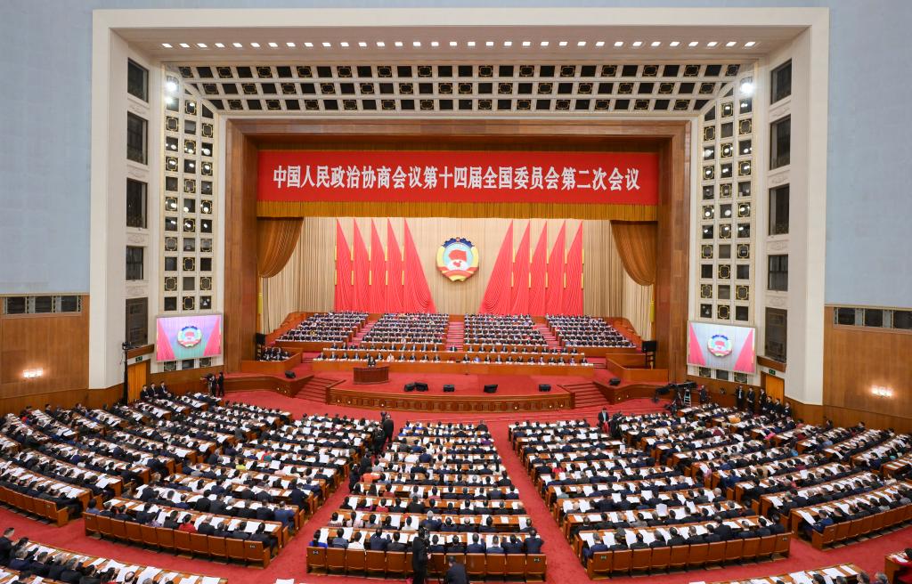 3月4日下午，中國人民政治協商會議第十四屆全國委員會第二次會議在北京人民大會堂開幕。 新華社記者 李賀 攝