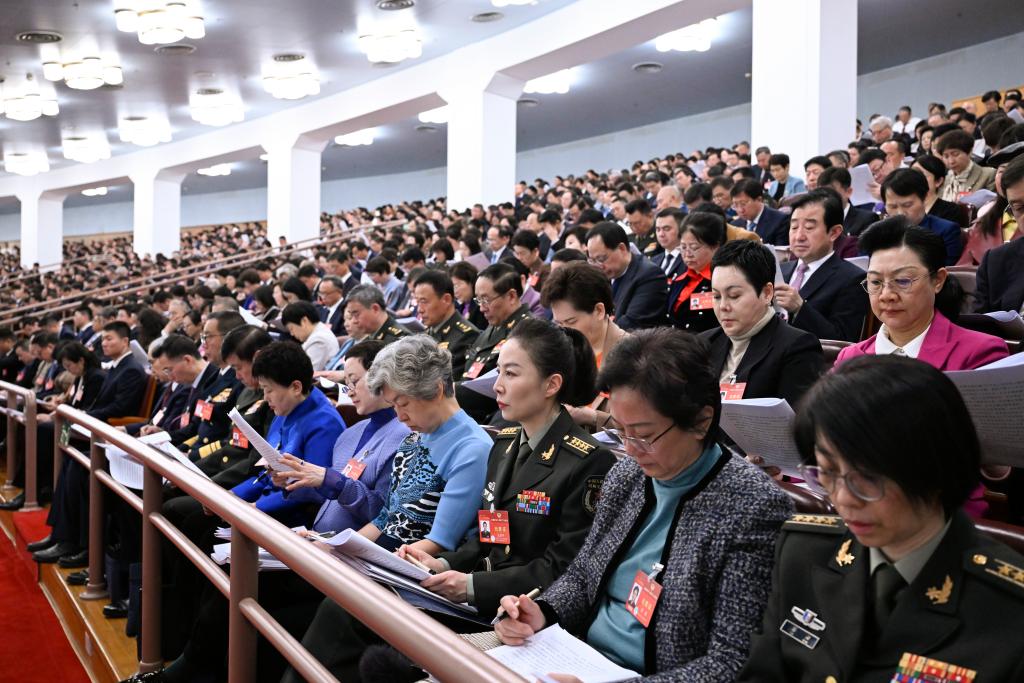 3月5日，第十四屆全國人民代表大會第二次會議在北京人民大會堂開幕。這是全國政協(xié)委員列席大會。新華社記者 申宏 攝