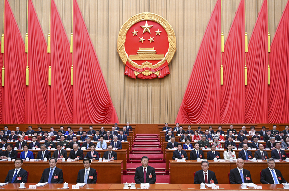 3月5日，第十四屆全國人民代表大會第二次會議在北京人民大會堂開幕。黨和國家領(lǐng)導人習近平、李強、王滬寧、蔡奇、丁薛祥、李希、韓正等出席大會。新華社記者 李學仁 攝