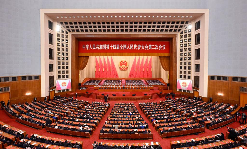 3月11日，第十四屆全國人民代表大會第二次會議在北京人民大會堂舉行閉幕會。新華社記者 申宏 攝