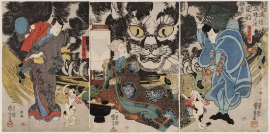 歌川國芳「見立東海道五十三次岡部貓石の由來」等，1847 ACCESSION NUMBER: 11.28742-4