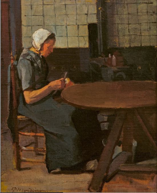 蒙德里安，《拿著紗錠的女人》，約1893-1896年，布面油畫，佩斯畫廊提供（貝耶勒基金會展品）
