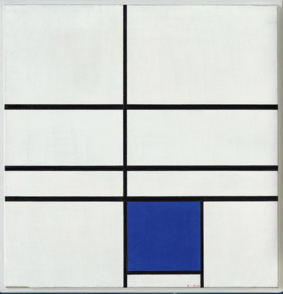 蒙德里安，《雙線藍(lán)構(gòu)圖》，1936年，布面油畫，貝耶勒基金會藏（貝耶勒基金會展品）