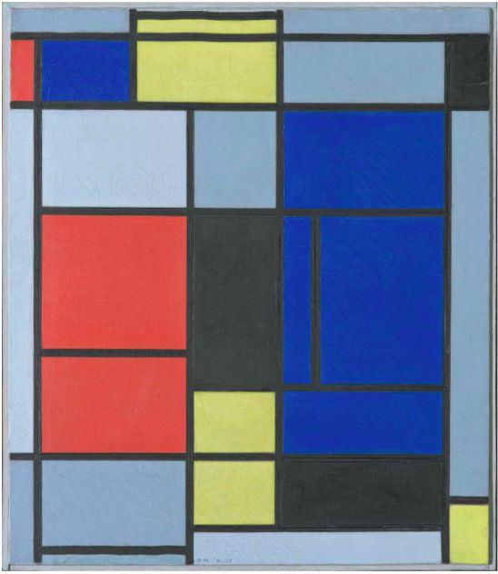 蒙德里安，《繪畫 I》，1921/1925，布面油畫，貝耶勒基金會藏（貝耶勒基金會展品）